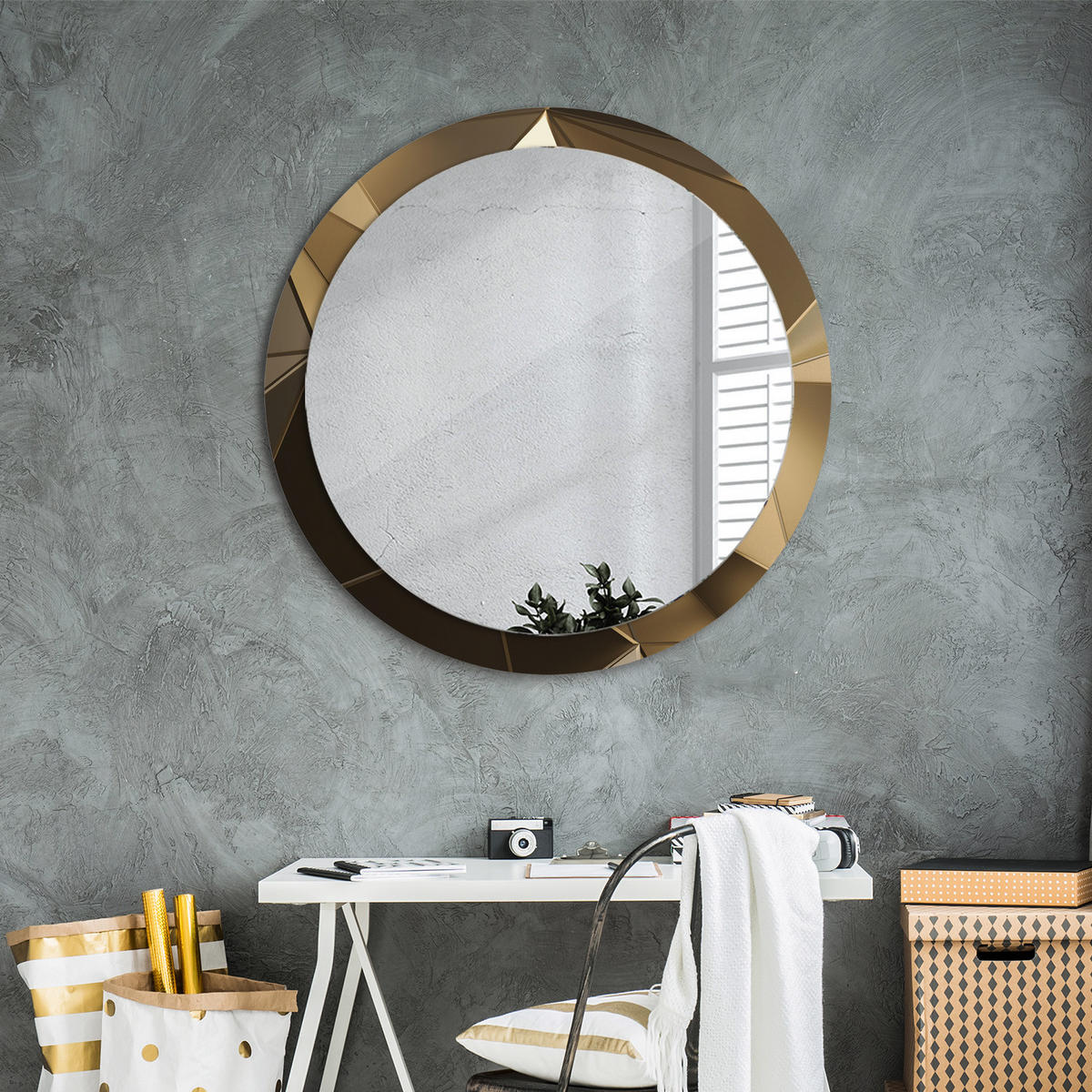 SPIEGEL Ø90 cm Rund mit Aufdruck - Beige, Glas (90/90/0.4cm) - TULUP