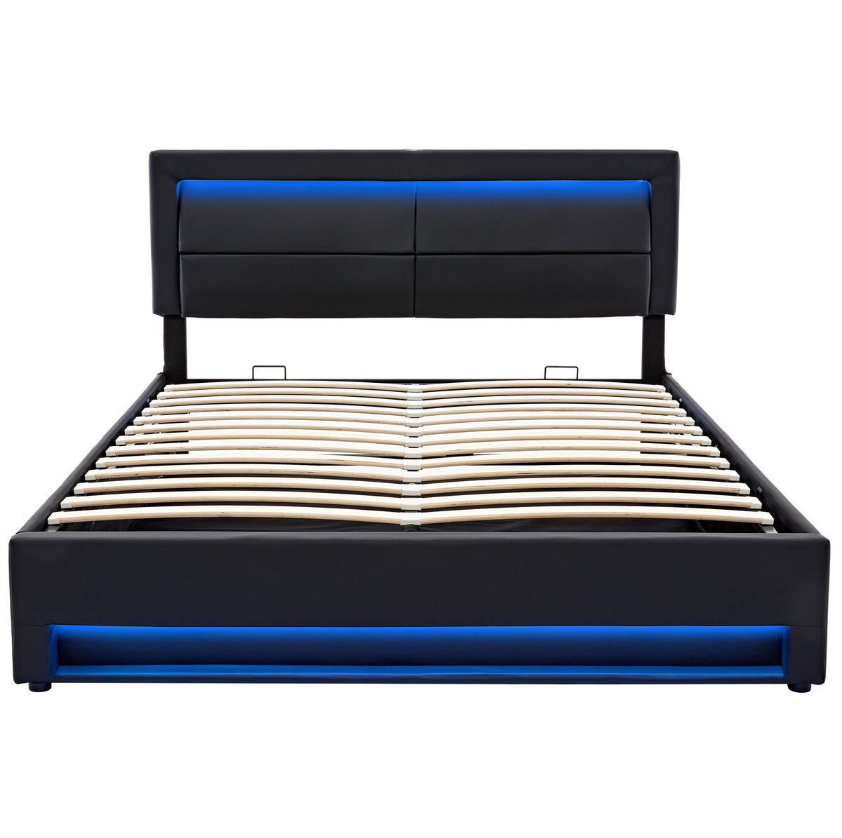 POLSTERBETT aus PU 140x200 cm Schwarz mit LED-Beleuchtung, USB-Anschluss und Stauraum - Schwarz, Leder (140/200cm) - IVMEU