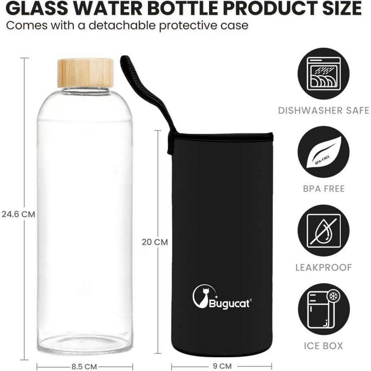 TRINKFLASCHE Glas 1 Liter mit Schutzhülle Schwarz - Transparent, Glas (5/5cm)