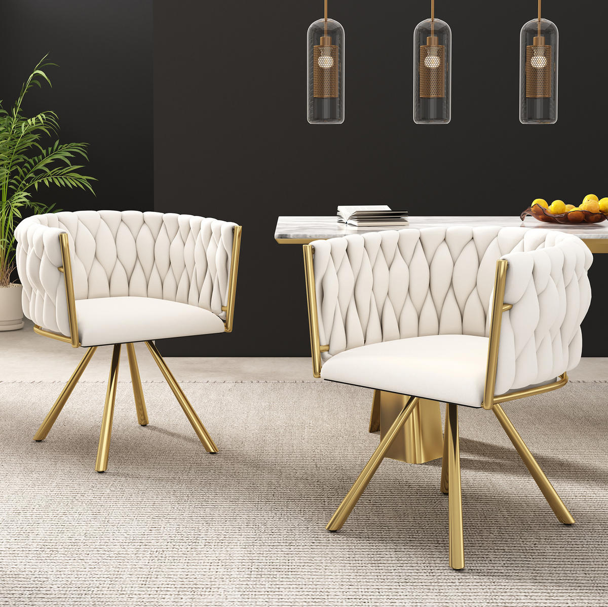ESSZIMMERSTUHL drehbar Samt Beige Gold 2er-Set - Beige, Metall (54/72/59cm) - Meubliv