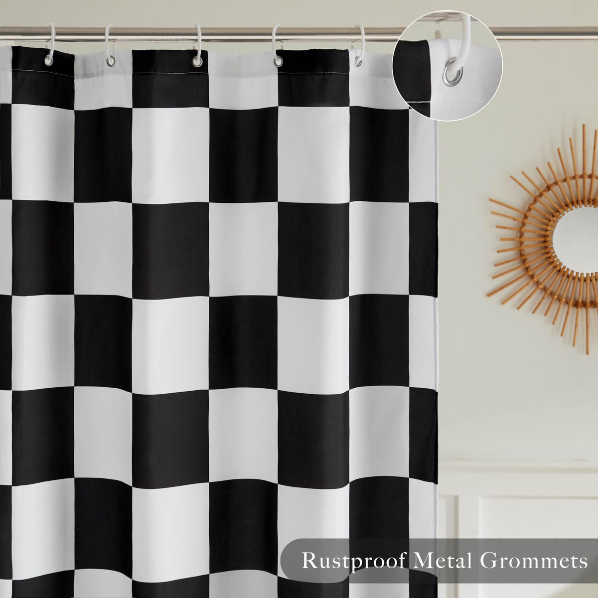 DUSCHVORHANG Schwarz kariert 180 x 180 cm maschinenwaschbar Retro Schachbrettmuster fürs Badezimmer - Schwarz, Textil (180/180cm) - MCBOSON