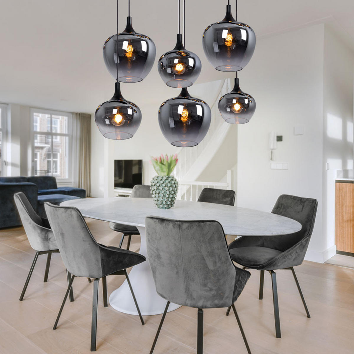 HÄNGELEUCHTE Metall Glas Grau Rauchoptik - Grau, Glas (86/42/120cm) - Globo Lighting