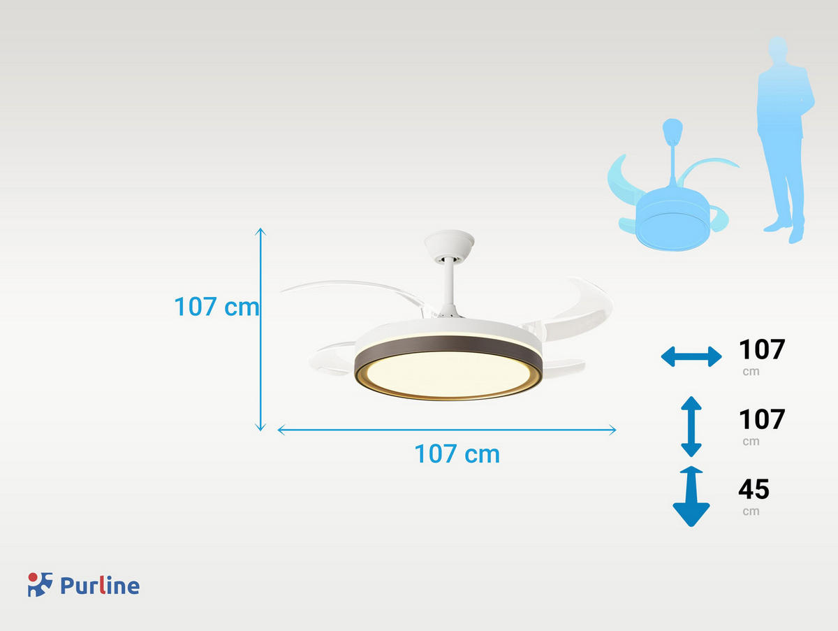 LED-DECKENLAMPE Trauerholz mit integriertem Ventilator 60 W - Zwetschgeholzfarben, Kunststoff (45/107/107cm) - Purline