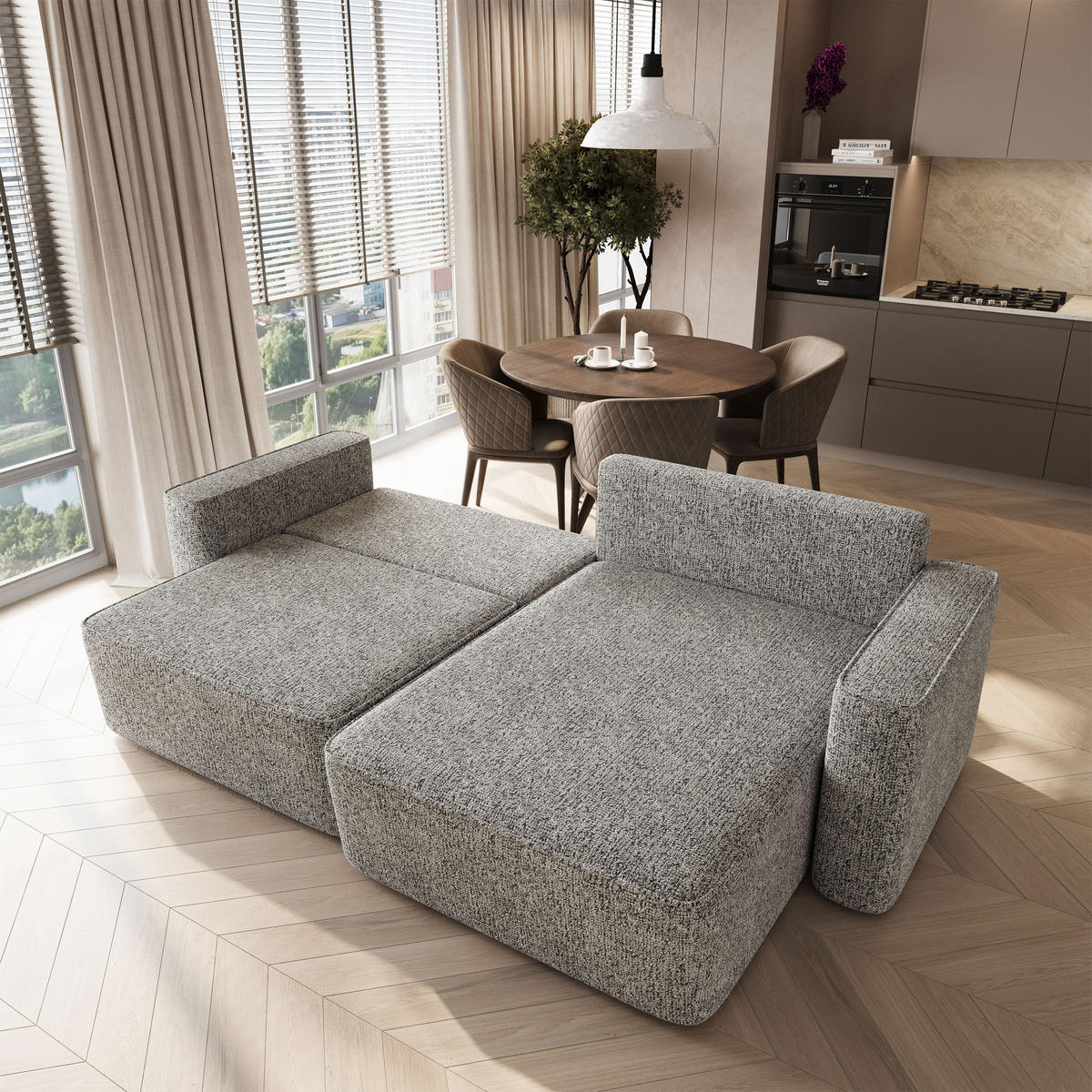 ECKSOFA BELISE BL Hellgrau Chenille mit Schlaffunktion - Hellgrau, Holz/Textil (252/162cm) - MASSENO