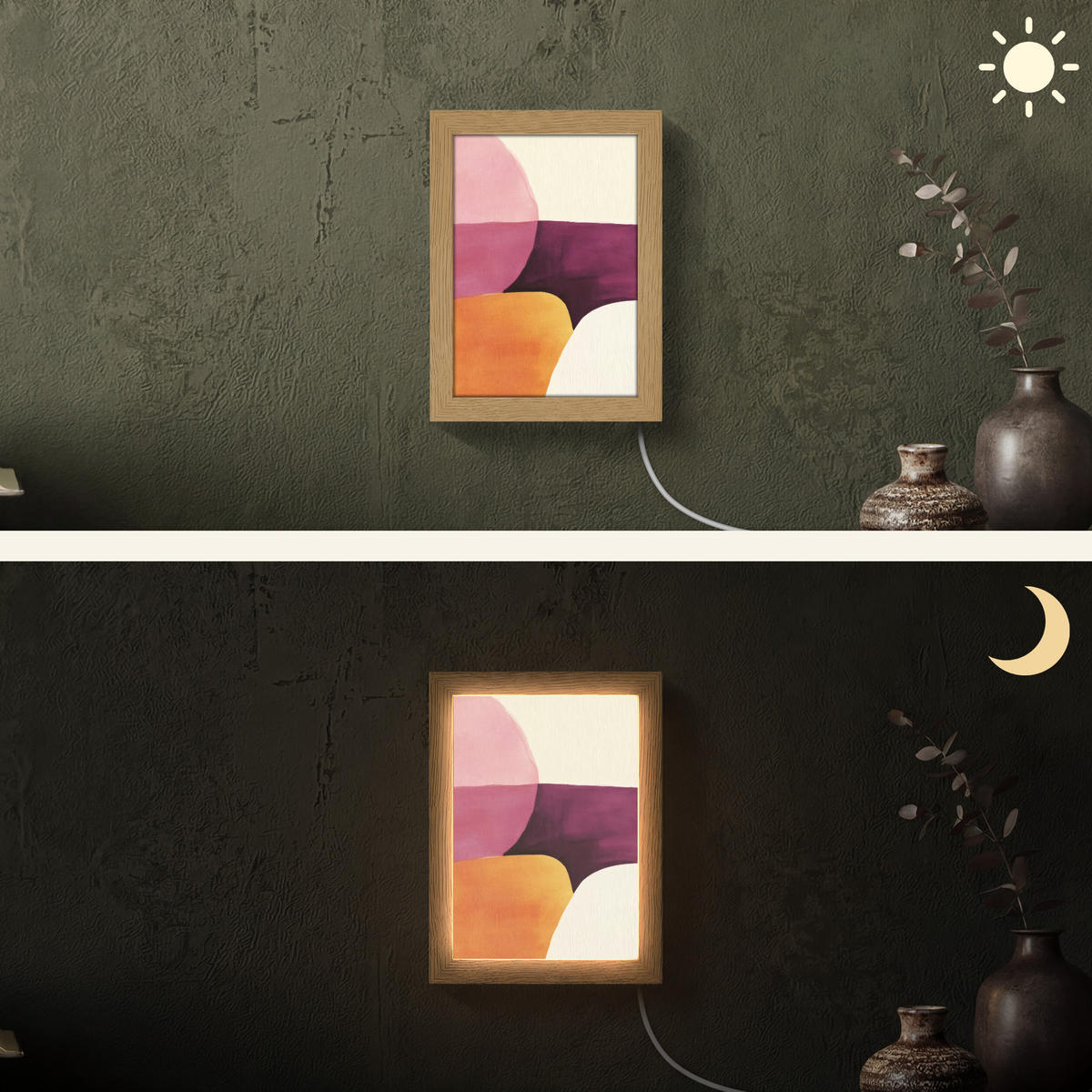 NÁSTĚNNÁ LAMPA Tvary - abstraktní - barevné 15x20 cm - růžová, kompozitní dřevo (15/20/8cm) - OnlyWow