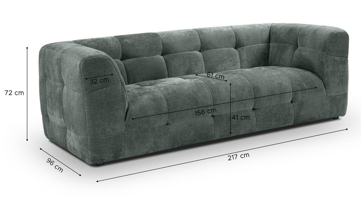 SOFA petrol Strukturstoff, Couch 2,5-Sitzer 217 cm mit Steppoptik - Petrol, Holz/Textil (217/72/96cm) - Inn.Furn