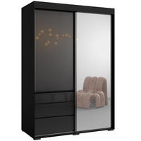 SCHIEBETÜRENSCHRANK mit Schubladen und Spiegel Torino 2D1L 140 Schwarz (Lacobel) - Silberfarben/Schwarz, Holzwerkstoff/Metall (140/204/65cm) - mzm24