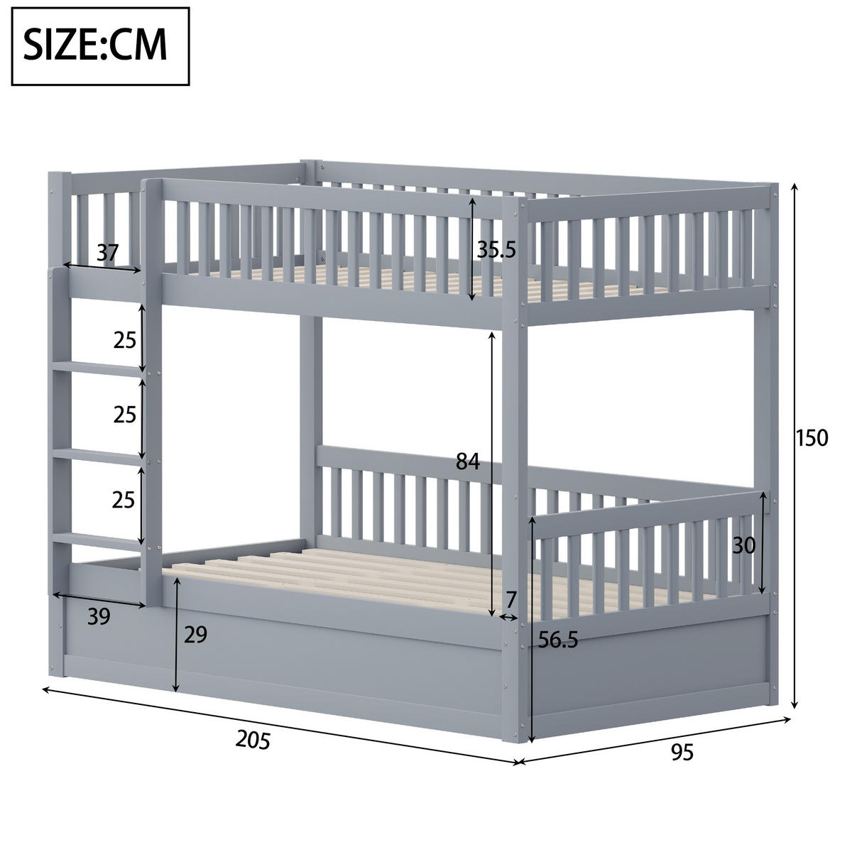 ETAGENBETT 90x200 Grau - Grau, Holz (90/200cm) - ComfortXL