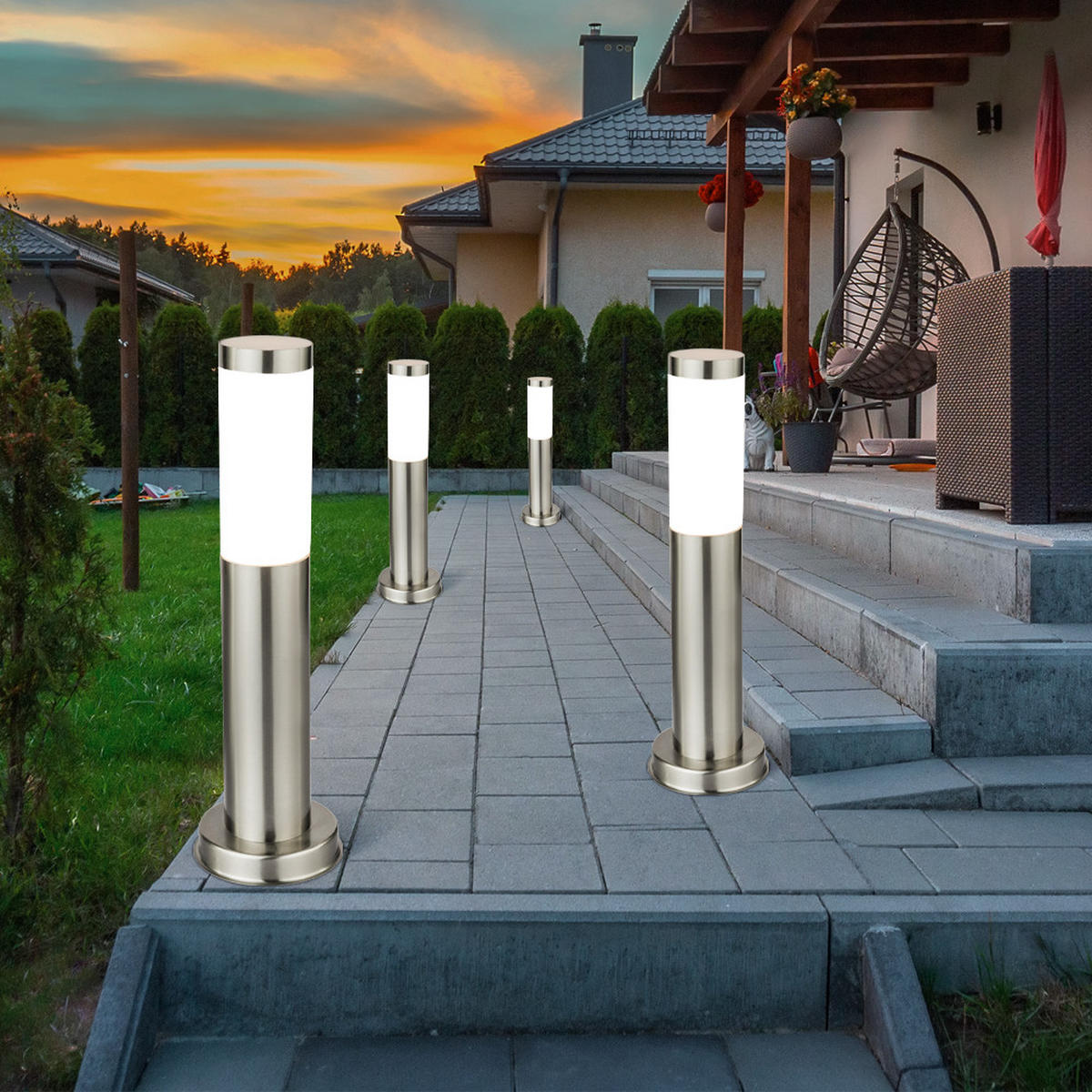 WEGELEUCHTE Edelstahl Silber Opal 4er Set - Silberfarben, Kunststoff (7.6/7.6/45cm) - Globo Lighting
