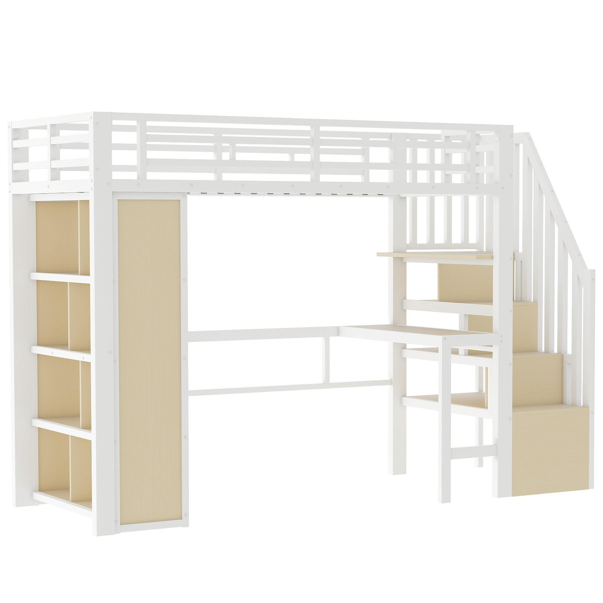 HOCHBETT 90/200 cm DE-04981, mit LED, Schreibtisch und Stauraumtreppe in Weiß - Weiß, Metall (90/200cm) - ComfortXL