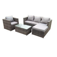 GARTENMÖBELSET mit Couchtisch Polyrattan 5-Sitzer - Dunkelgrau/Grau, Glas/Kunststoff - Fimous