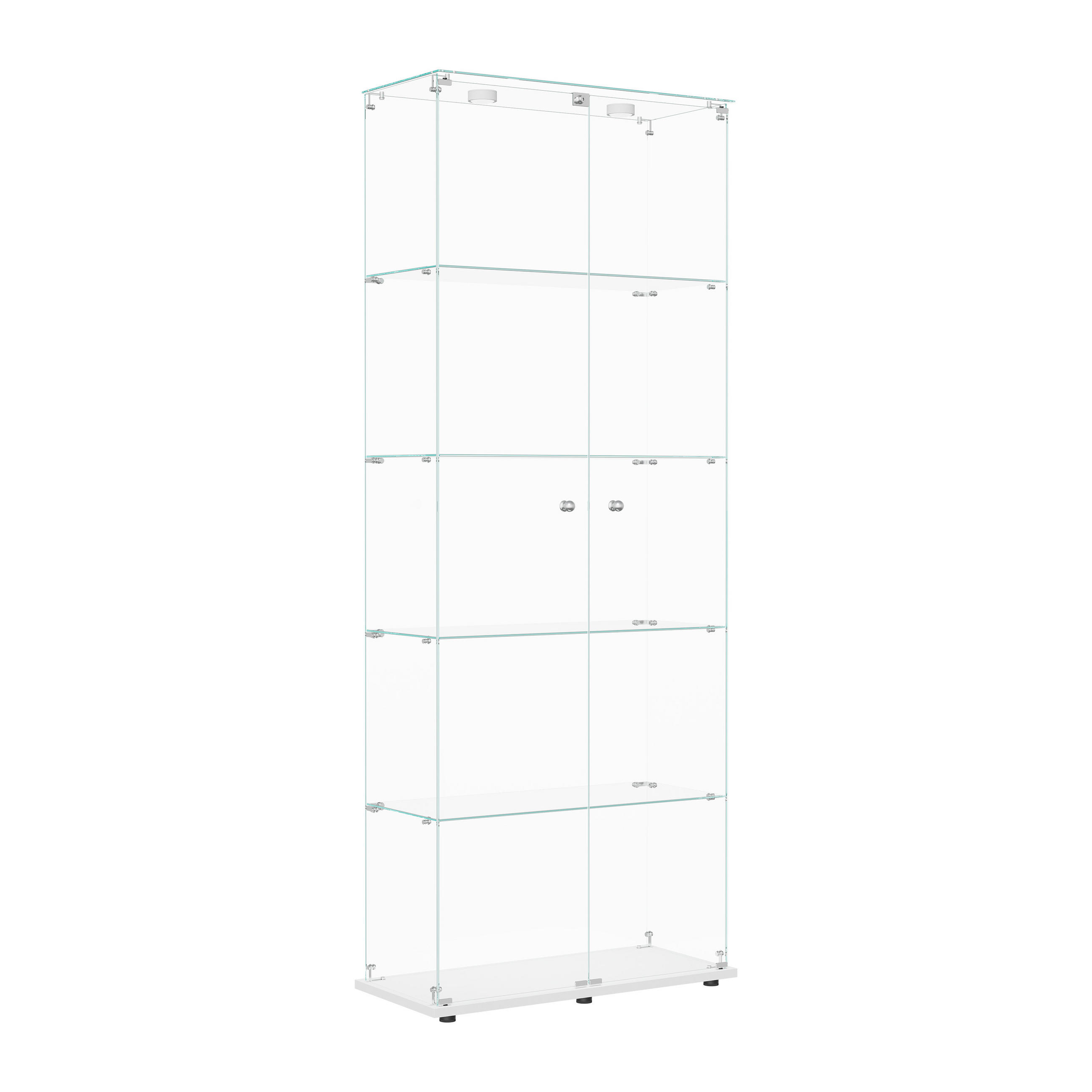 GLASVITRINE 187x77x35 cm 2 Türen LED Touch freistehend weiß - Weiß, Holz (78.5/186.5/34.5cm) - LEBENLANG