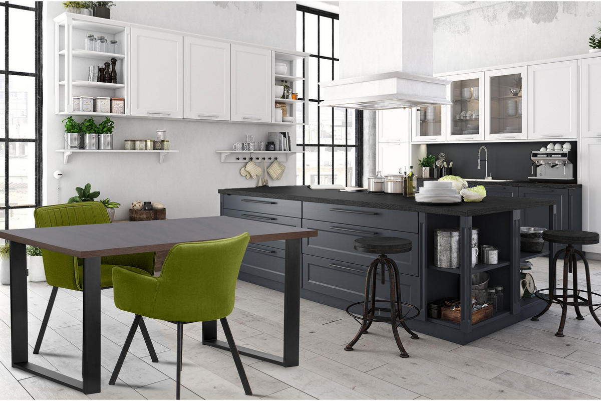 ESSTISCH CETO rechteckig Loft-Stile, Walnuss dunkel - Walnussfarben/Schwarz, Holz/Metall (80/125/77cm) - KONSIMO®