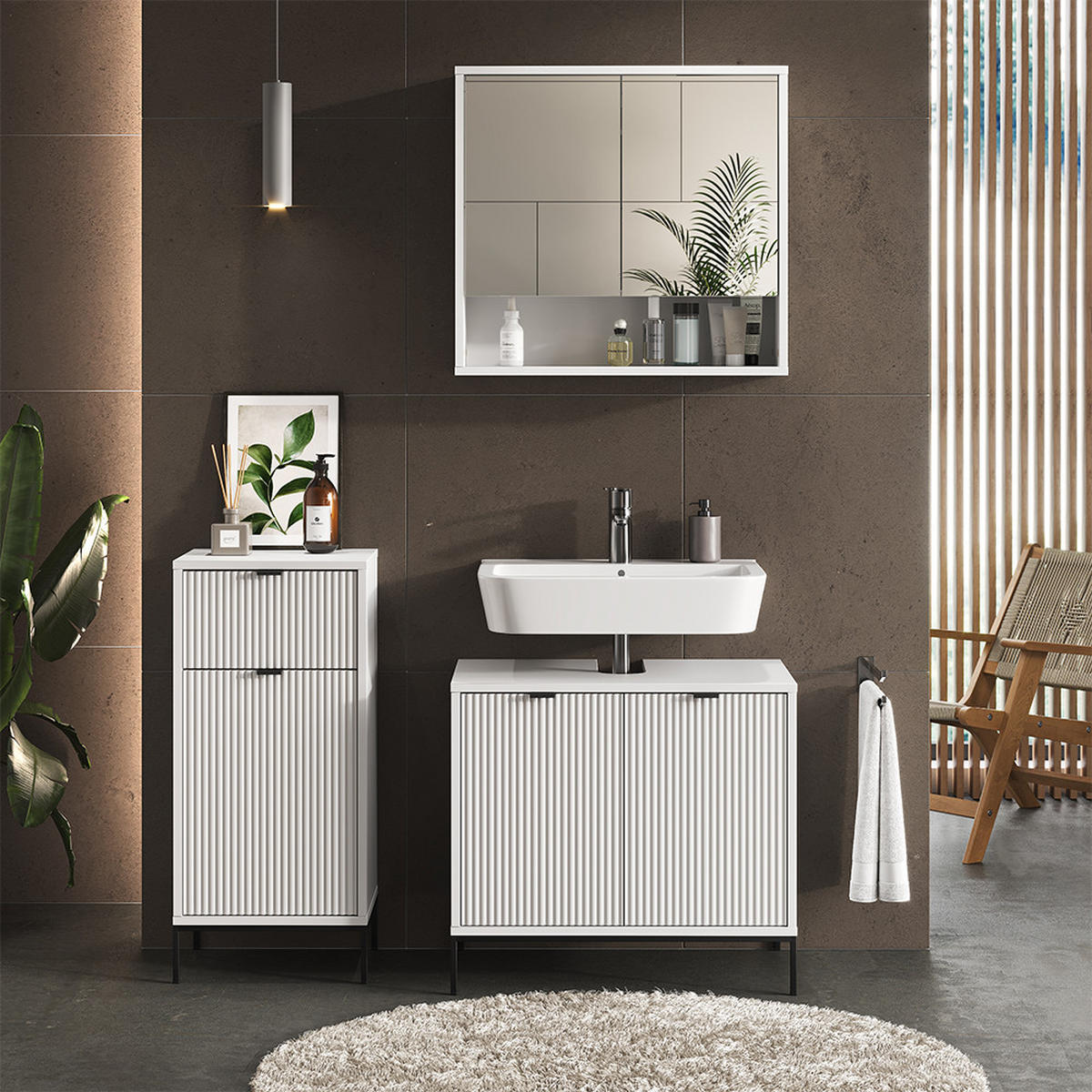 BADSCHRANK Eliza Weiß 40 x 87 cm mit Tür und Schublade - Weiß, Holzwerkstoff (40/87/35cm) - Vicco