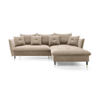 ECKSOFA GLAM mit Schlaffunktion, Ottomane & goldenen Füßen – Samtsofa im Glamour-Stil mit Zierkissen, 258x167x91 cm, rechte, beige​ - Beige, Holz/Textil (258/167cm) - DomoHome
