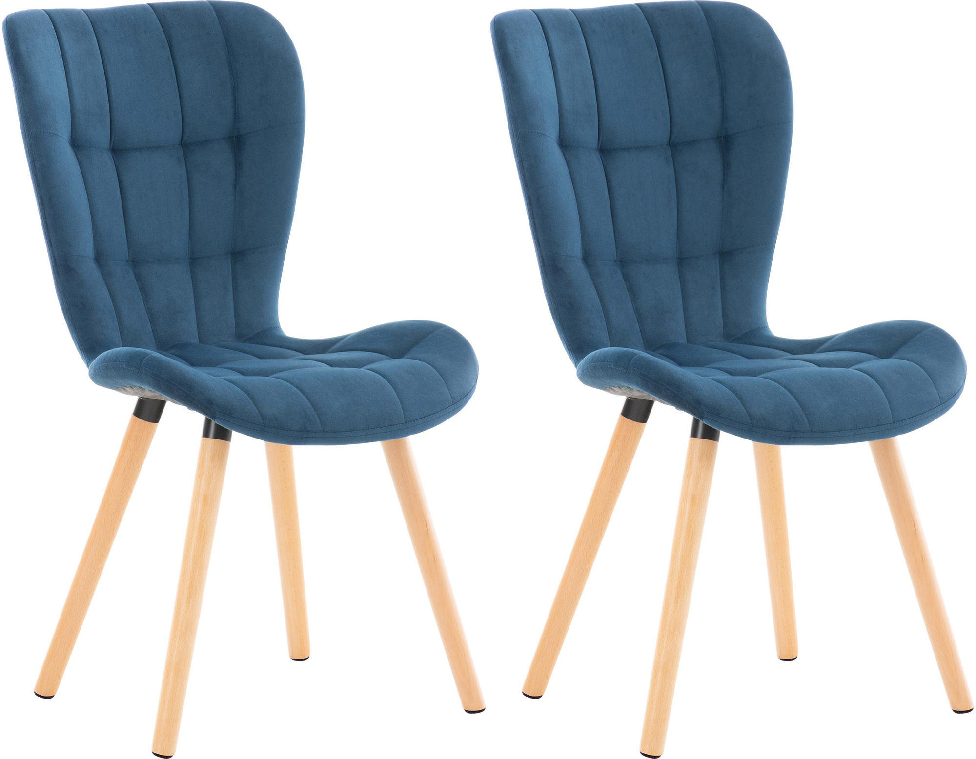 STUHL 2er Set Samt blau - Blau/Eukalyptusholzfarben, Holz/Textil (50/88/63cm) - CLP