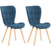 STUHL 2er Set Samt blau - Blau/Eukalyptusholzfarben, Holz/Textil (50/88/63cm) - CLP