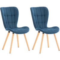 STUHL 2er Set Samt blau - Blau/Eukalyptusholzfarben, Holz/Textil (50/88/63cm) - CLP