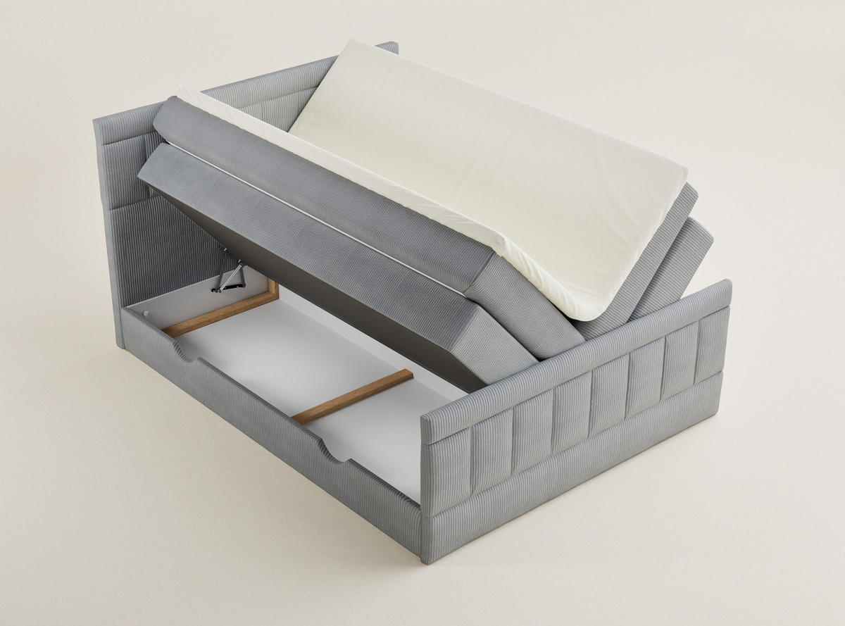 BOXSPRINGBETT Caya 160/200 cm, in Hellgrau, Bettkasten, Matratze, Topper - Hellgrau/Schwarz, Holz/Holzwerkstoff (160/200cm) - Maison de Reve