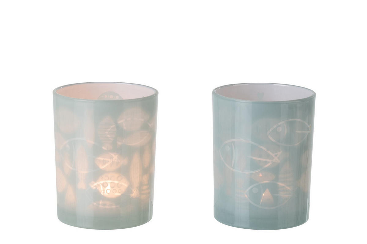 WINDLICHT FISCH (2ER SET) - Grau, Glas (10/12.5cm) - J-Line