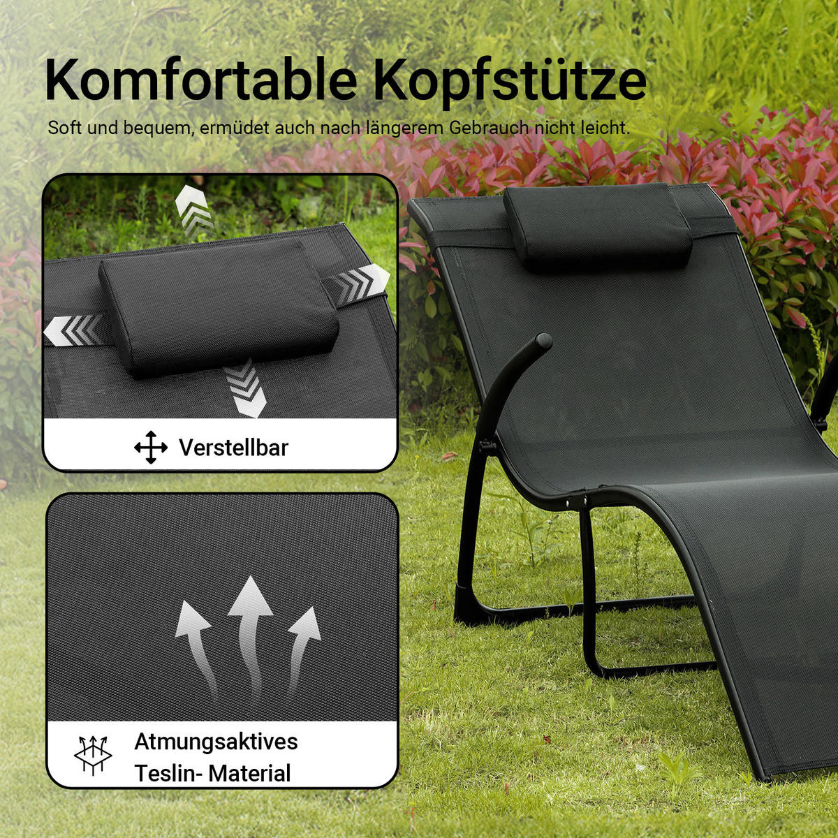 SONNENLIEGE Schwarz - Schwarz, Metall (60/69/173cm) - SoBuy