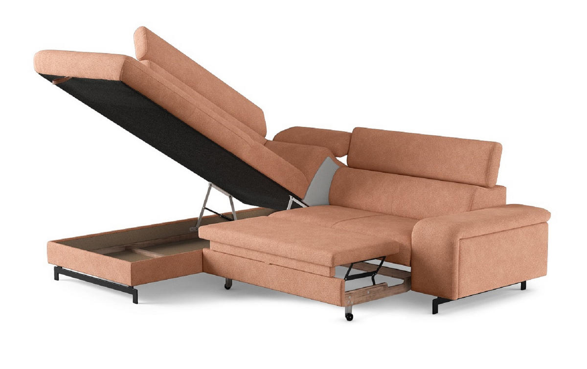 ECKSOFA mit Schlaffunktion und Bettkasten - Schwarz/Kupferfarben, Kunststoff/Textil (262/215cm) - Cotta