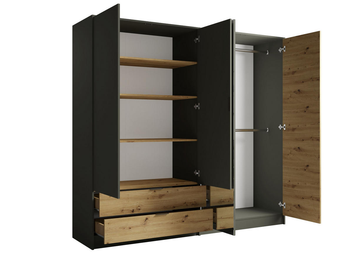 KLEIDERSCHRANK Graphit, Eiche Artisan 220/203/55 - Eiche Artisan, Holzwerkstoff (220/203/55cm) - RAUMHIRSCH FURNITURE