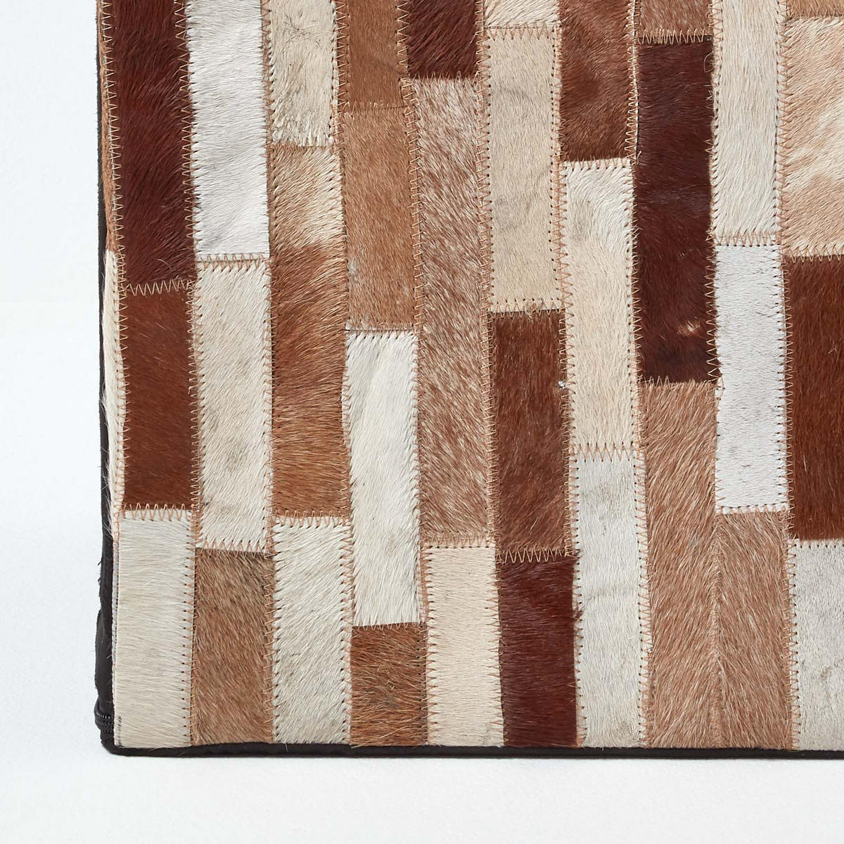 PATCHWORK-HOCKER Leder-Würfel schwarz-braun, 36/36/38 cm - Braun, Leder (36/38/36cm) - Homescapes