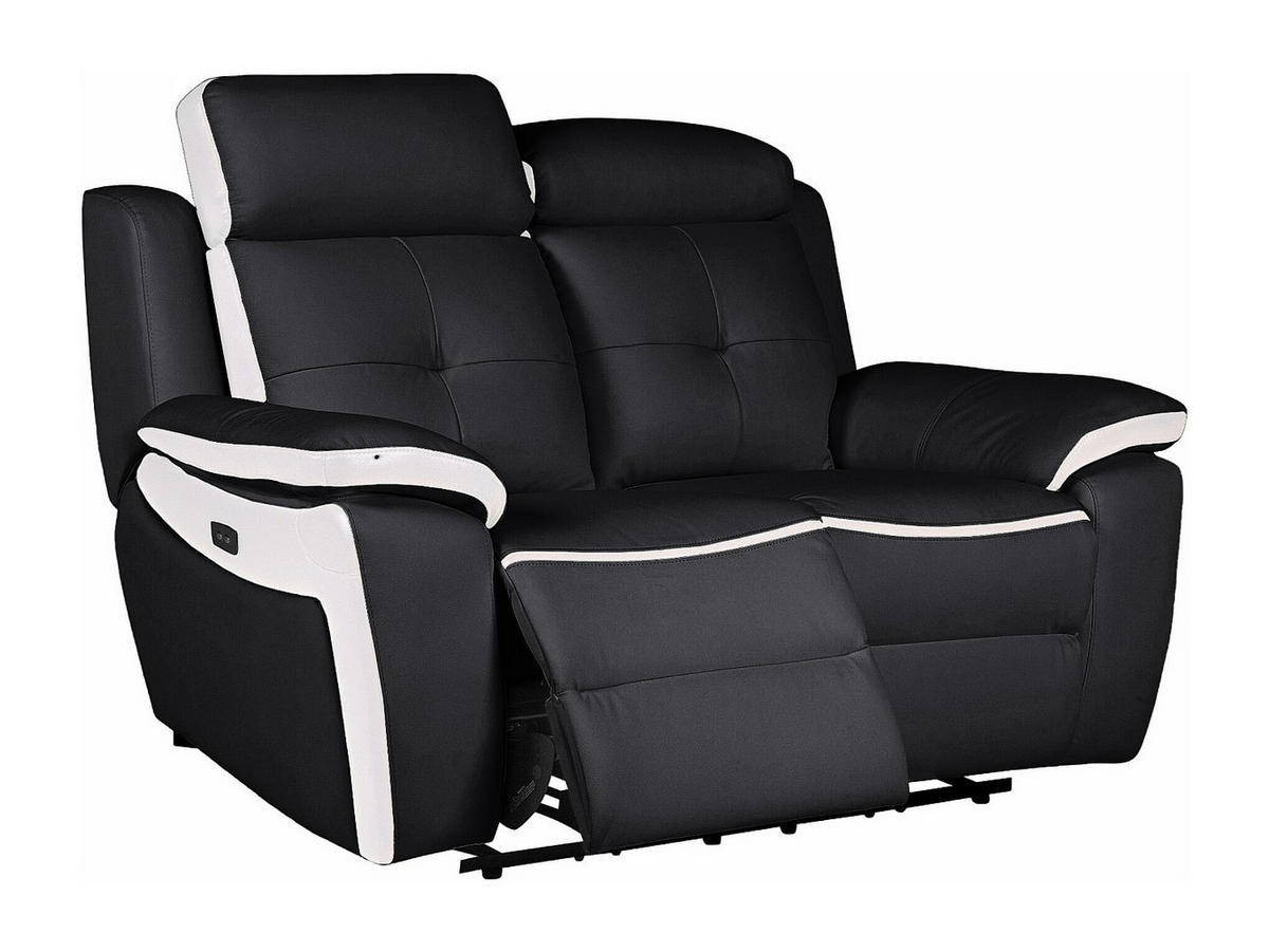 RELAXSOFA - 2 Personen - leder - schwarz, weiß Angelique - Schwarz/Weiß, Leder (158/92/97cm) - Vente-Unique