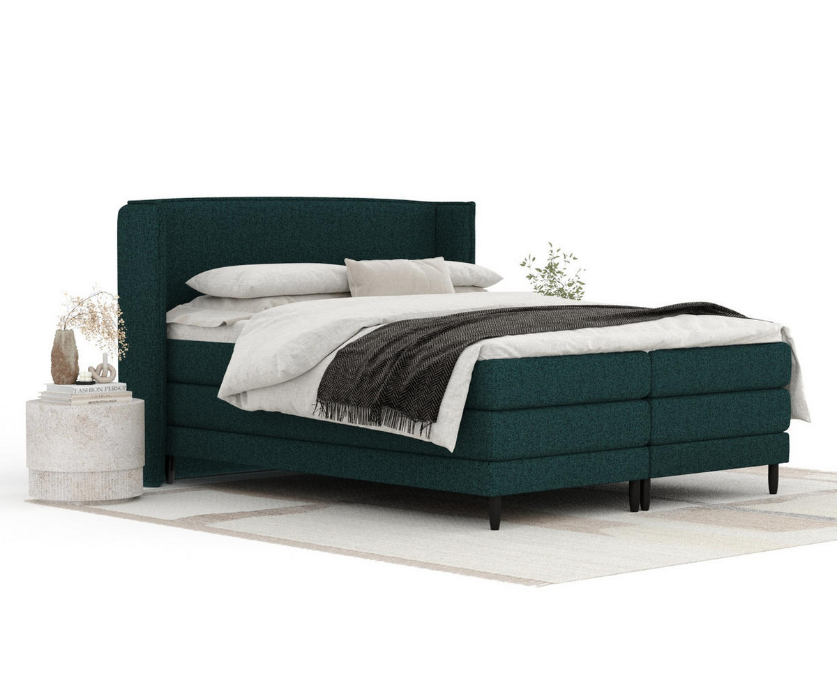 BOXSPRINGBETT Carizzo Grün 200/200 cm mit Matratze und Topper - Schwarz/Grün, Holz/Holzwerkstoff (200/200cm) - Maison de Reve