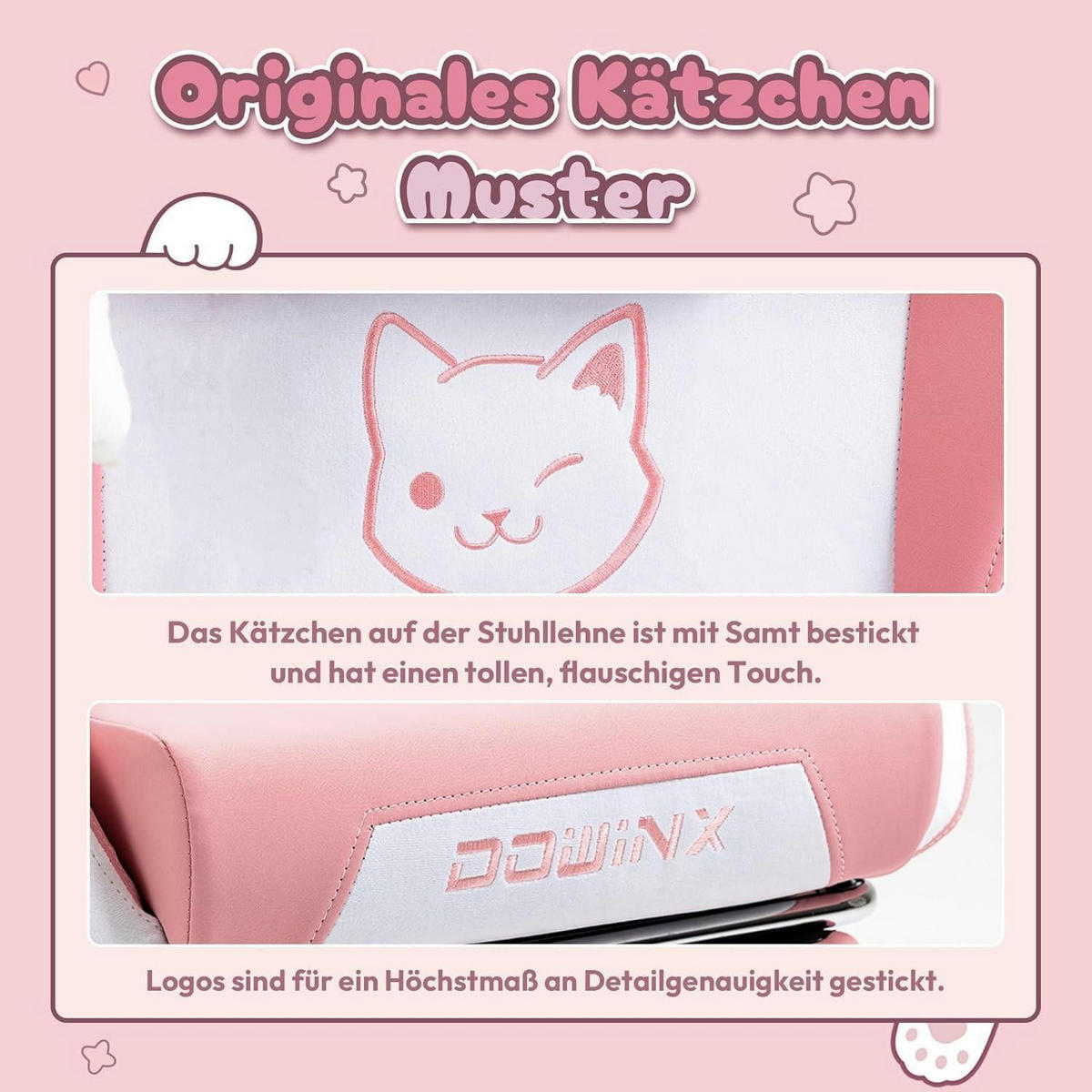 GAMING-STUHL mit Katzenmotiv Rosa mit Fußstütze - Rosa, Kunststoff (57/135/76cm)