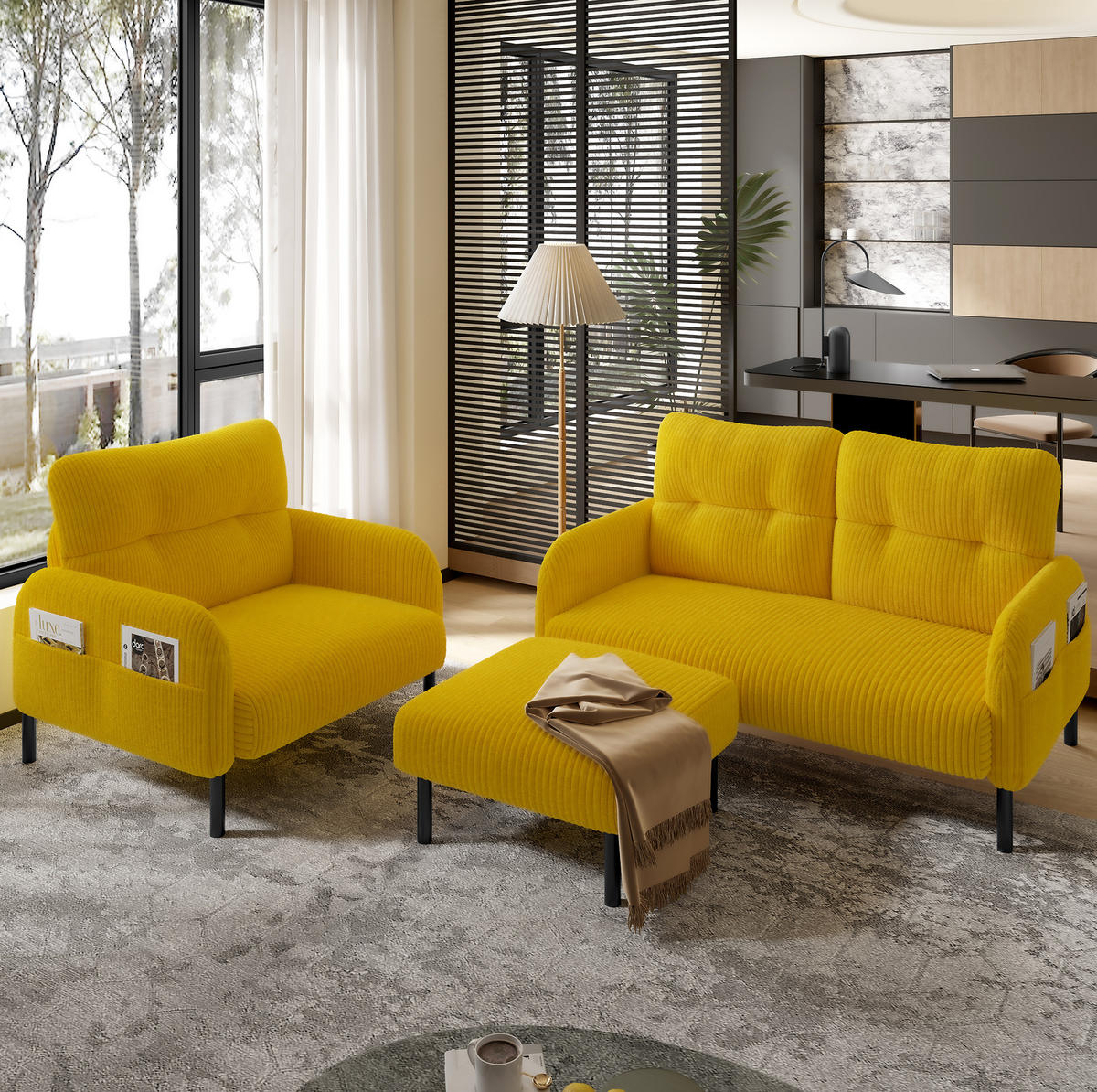 SOFA 2-Sitzer Cord 120 x 75 x 79 cm Gelb - Gelb, Holzwerkstoff (120/79/75cm) - Meubliv