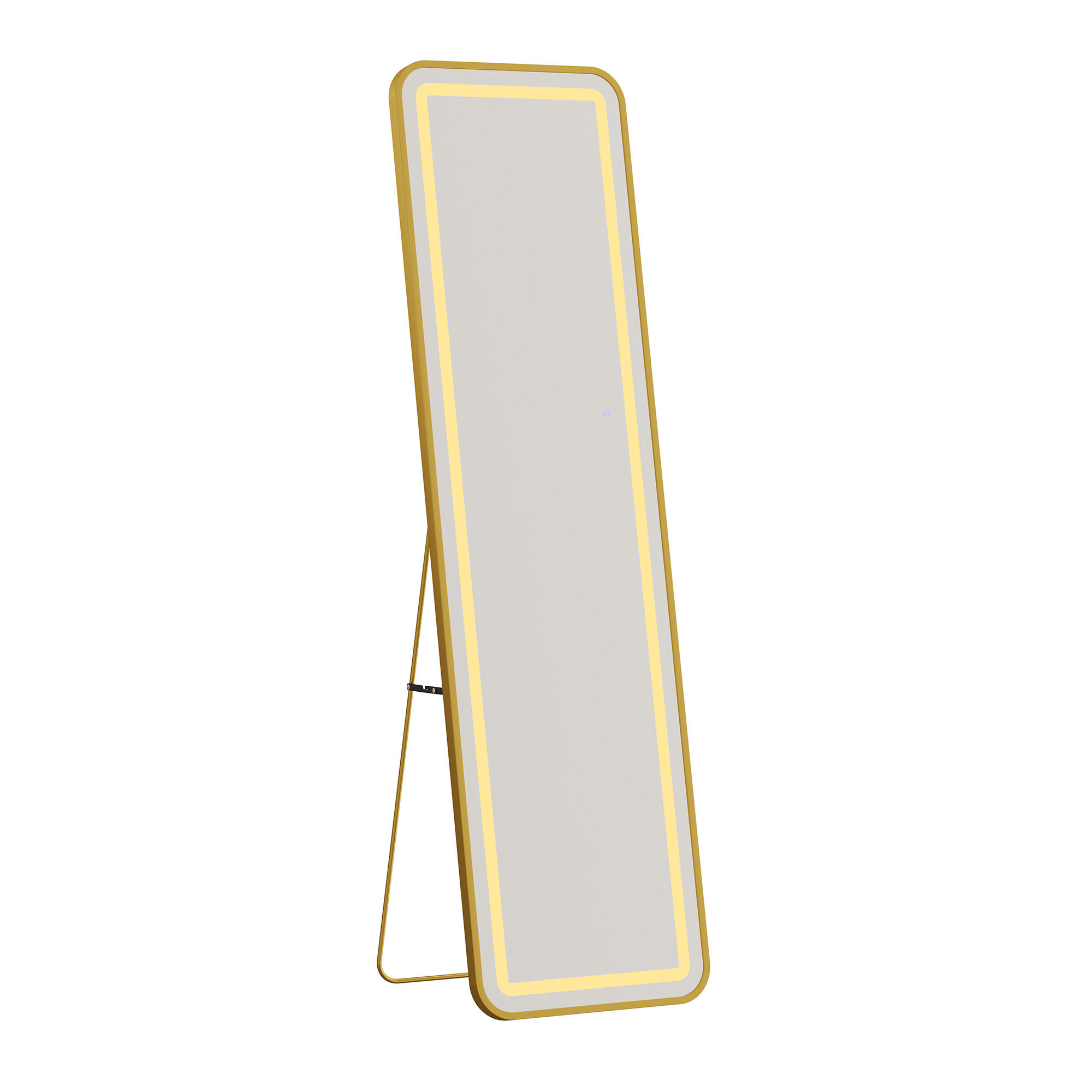 WANDSPIEGEL LED 150 x 40 cm aus Sicherheitsglas, abgerundete rechteckige Form, gold - Goldfarben, Metall (40/150/3cm)