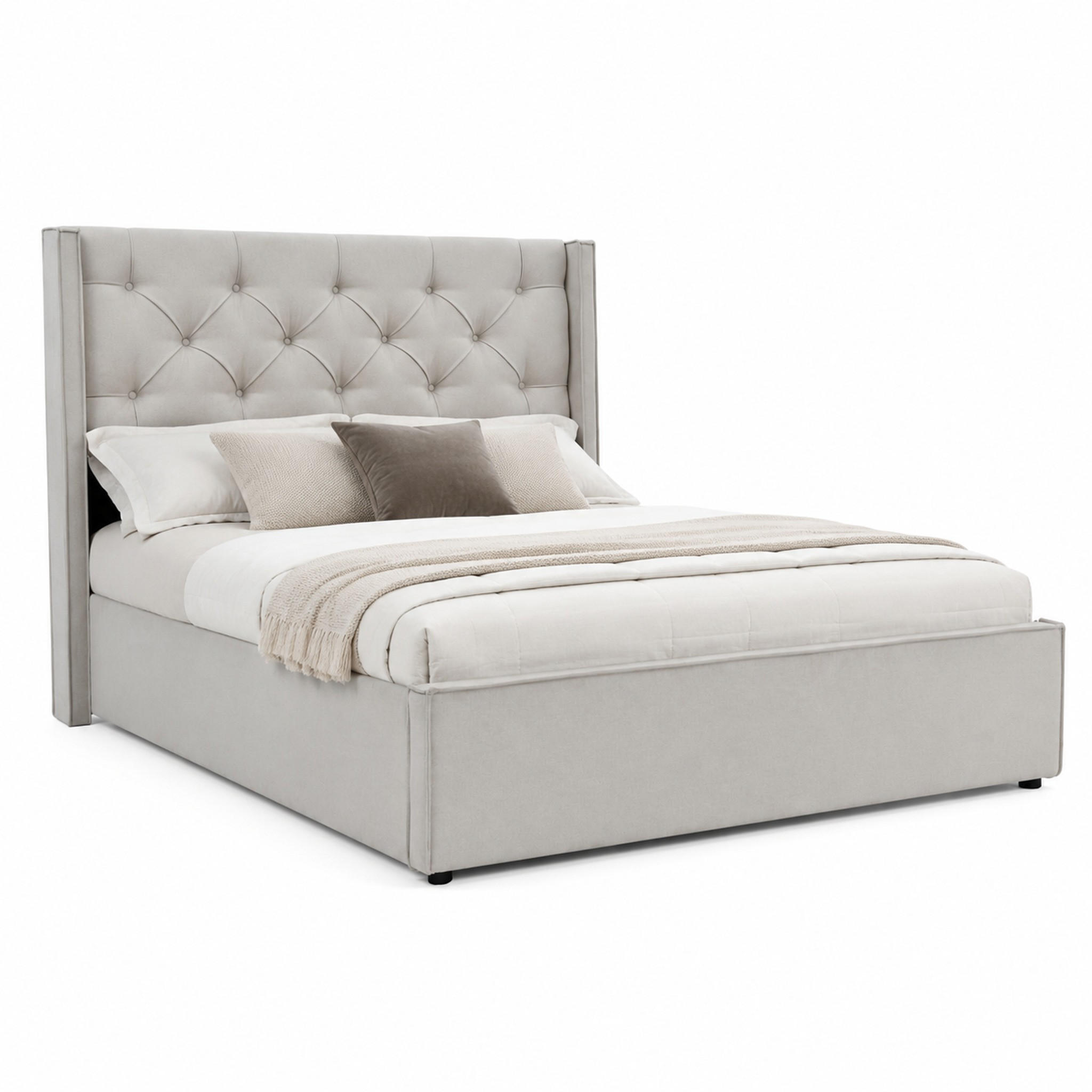 BETT mit Bettkasten 140x200 cm Baumwolle Light Grey - Hellgrau, Metall (140/200cm) - Meubliv