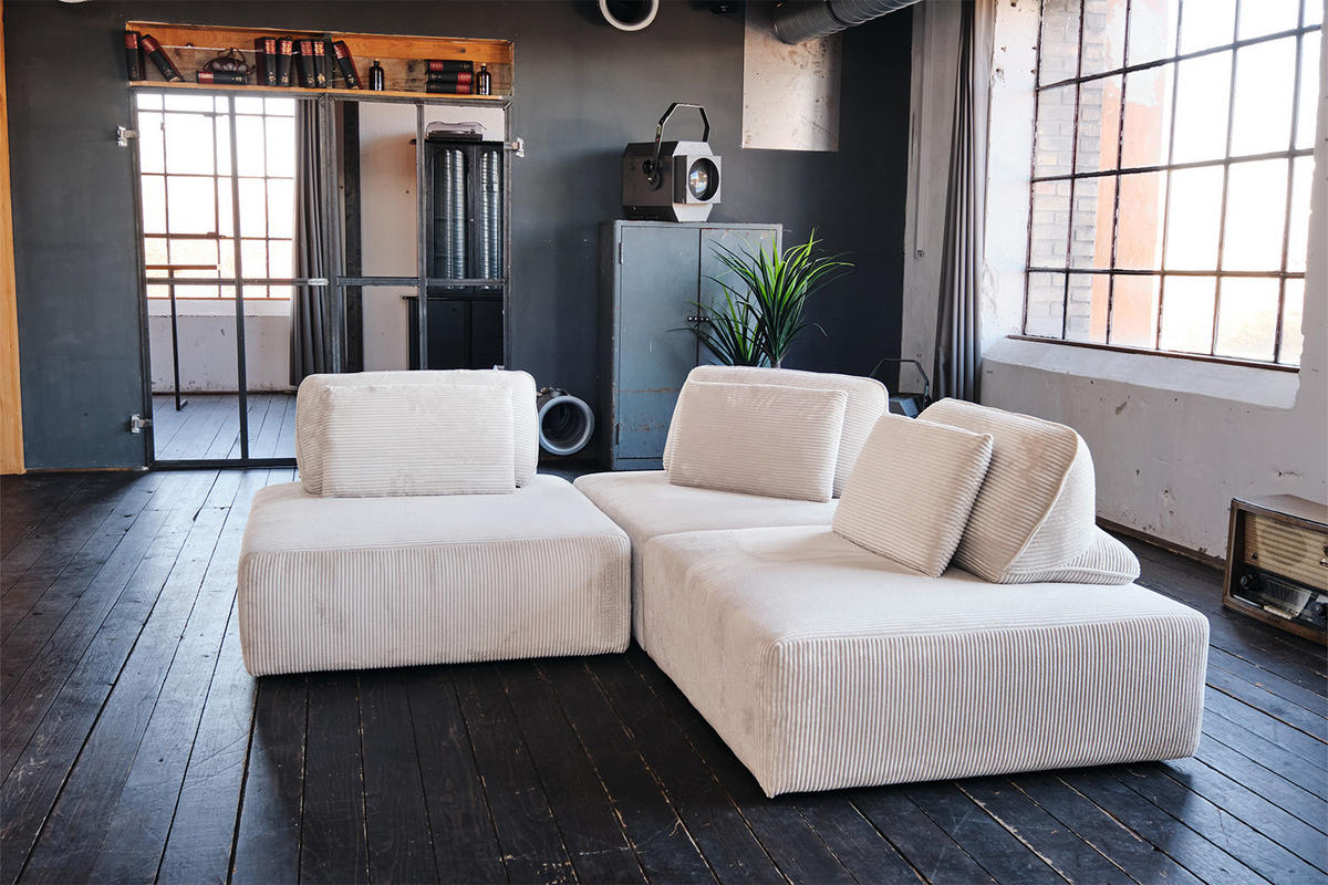 MODULSOFA WIOLO SOFT 3 MODULE 3 KISSEN Cremeweiß Cord - Creme/Schwarz, Kunststoff/Textil (333/84/111cm) - KAWOLA