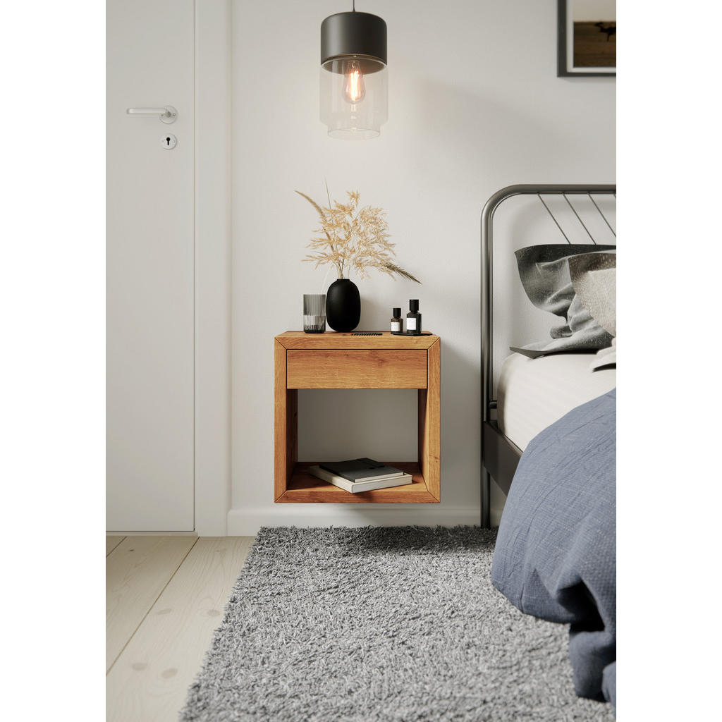 Thumbnail - Woodek Nachttisch, Beige, Holz, Echtholz,Eiche, 39x39x30 cm, FSC 100%, Schlafzimmer, Nachttische