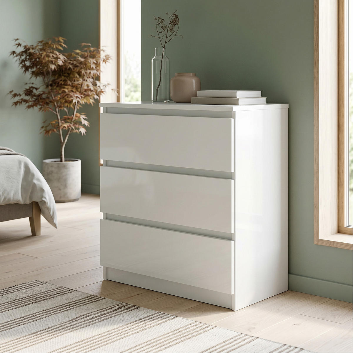 KOMMODE NUDO 70/78,5/39cm mit 3 Schubladen Türen Weiß - Weiß, Holzwerkstoff (70/78.5/39cm) - MASSENO