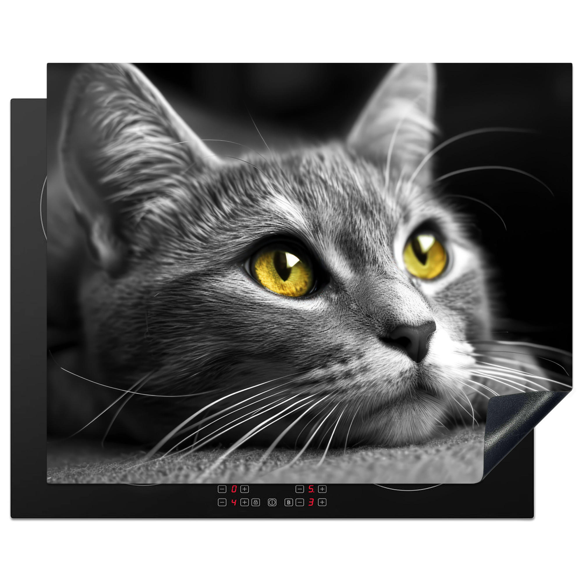 HERDABDECKPLATTE Katze - Grau - Tiere - Katze 65x52 cm - Grau, Kunststoff (65/0.2/52cm) - MuchoWow