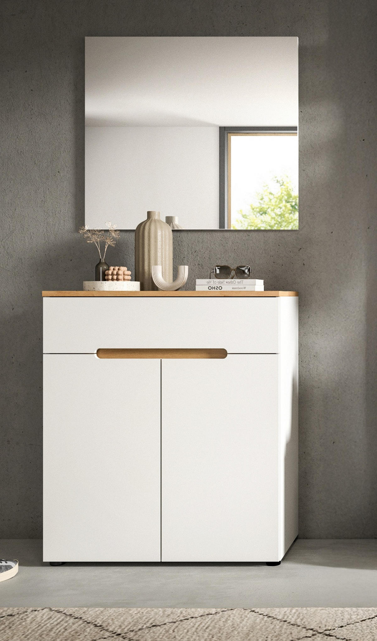 GARDEROBEN-SET weiß, Eiche Artisan 2-teilig, Flurkommode mit Soft-Close - Weiß, Glas/Holzwerkstoff (80/190/37cm) - Inn.Furn