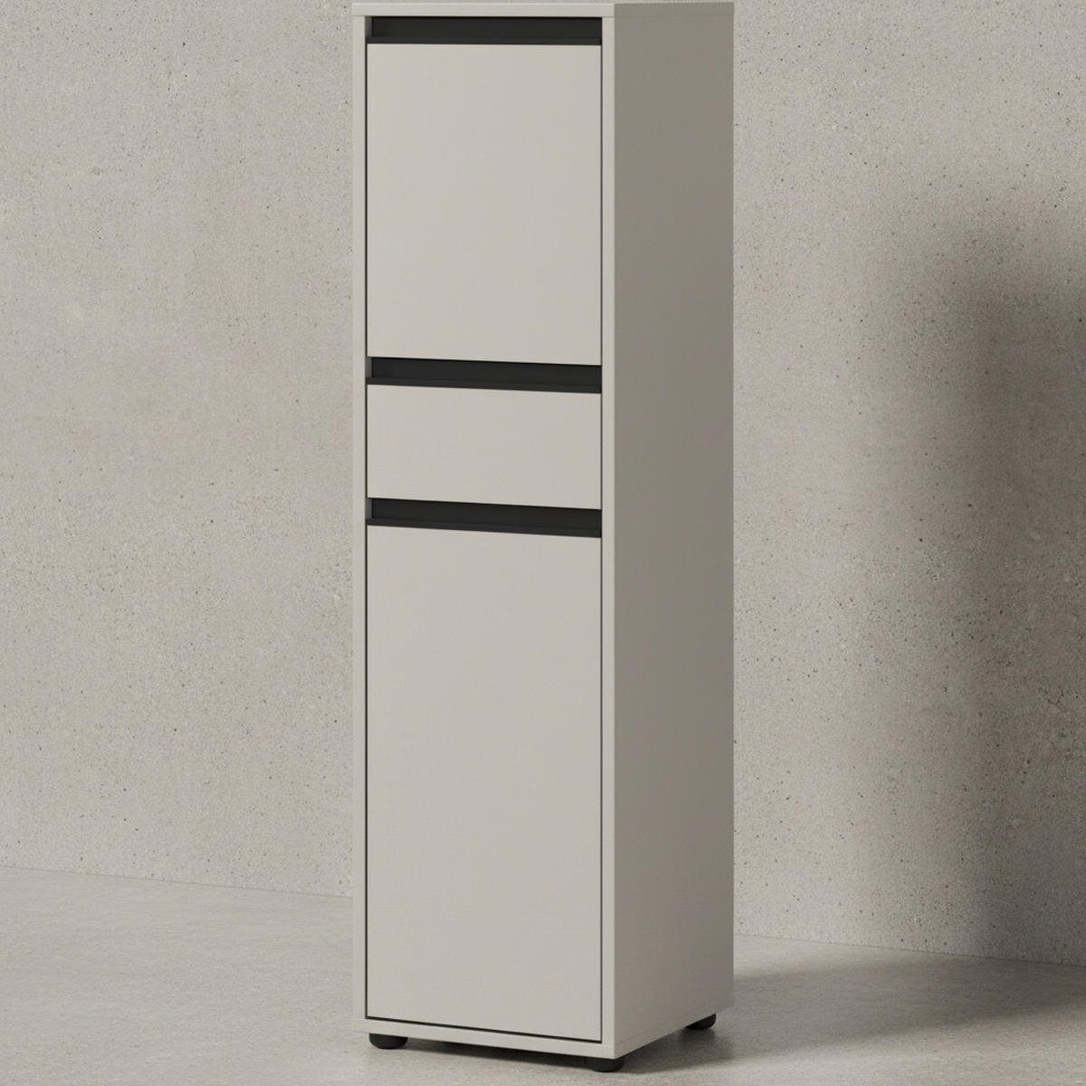 BADSCHRANK schmal HAMBURG Soft-Close, 33x121x34 cm | Steingrau - Grau, Holzwerkstoff (33/121/34cm) - KADIMA DESIGN