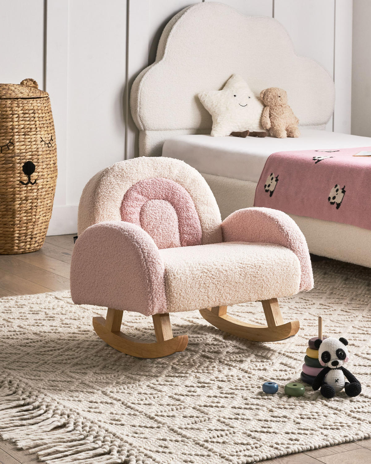KINDERSCHAUKELSTUHL Regenbogen Bouclé Pastellrosa Ombo - Pink, Textil (44/48/53cm) - Beliani