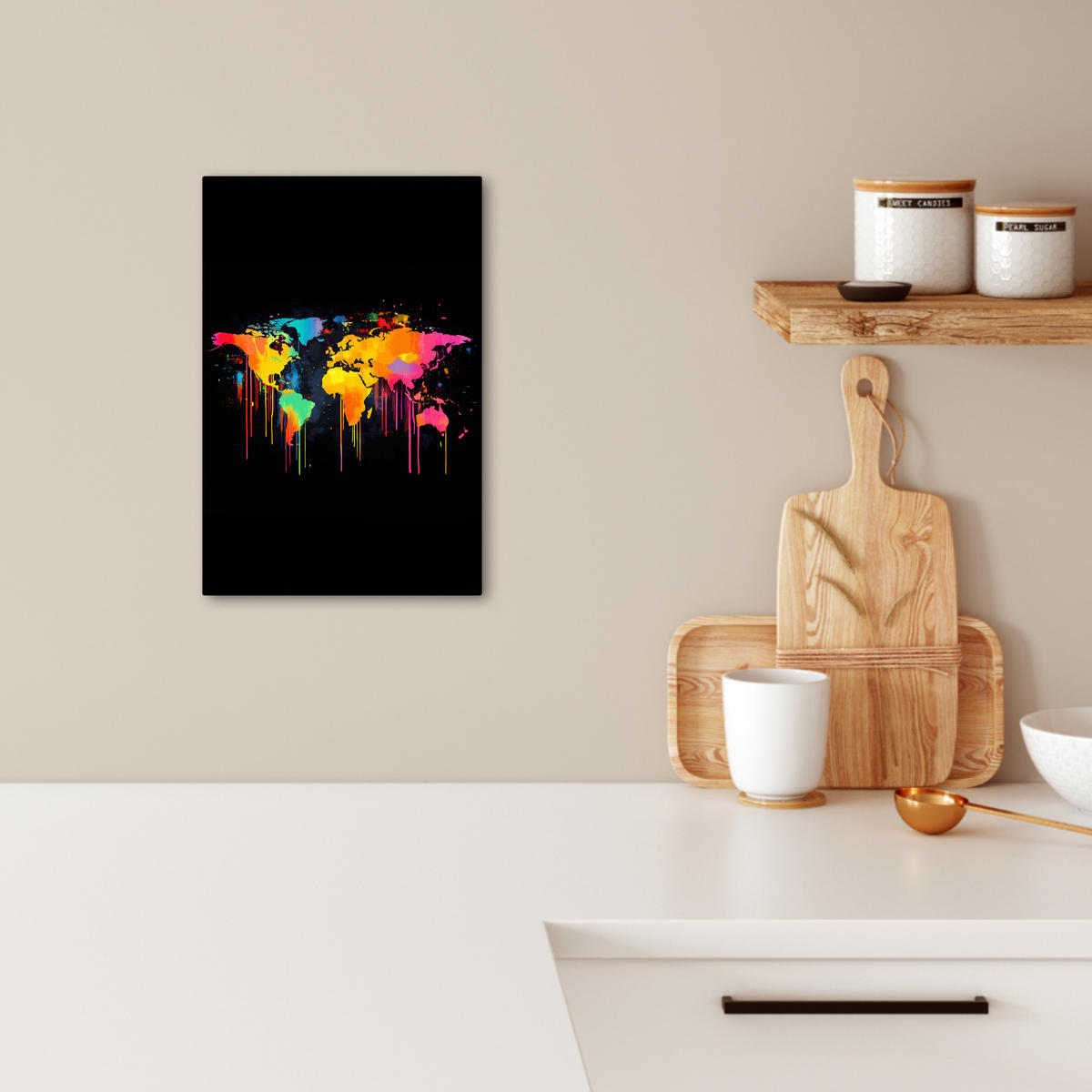 LEINWANDBILD Weltkarte - Farbe - Bunt - Graffiti - Welt 20x30 cm - Multicolor, Textil (20/30cm) - MuchoWow