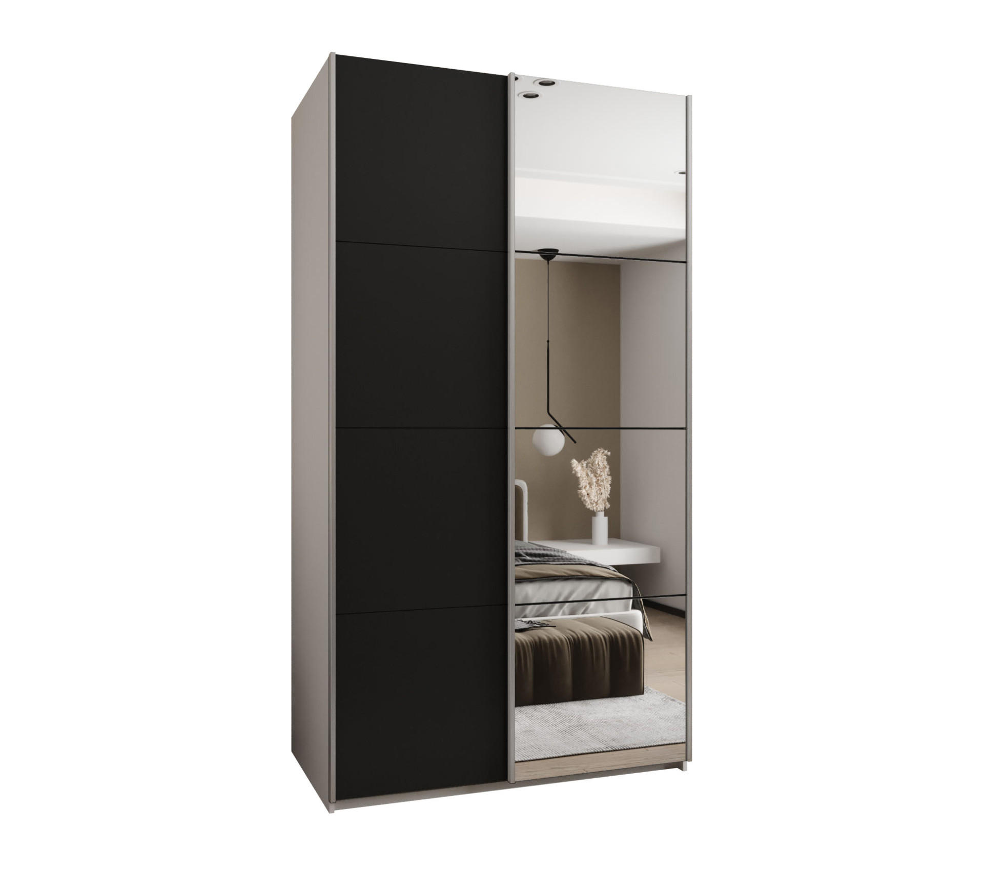 Abiks Möbel Schwebetürenschrank Weiß, Schwarz, Silber 140x245x64 cm