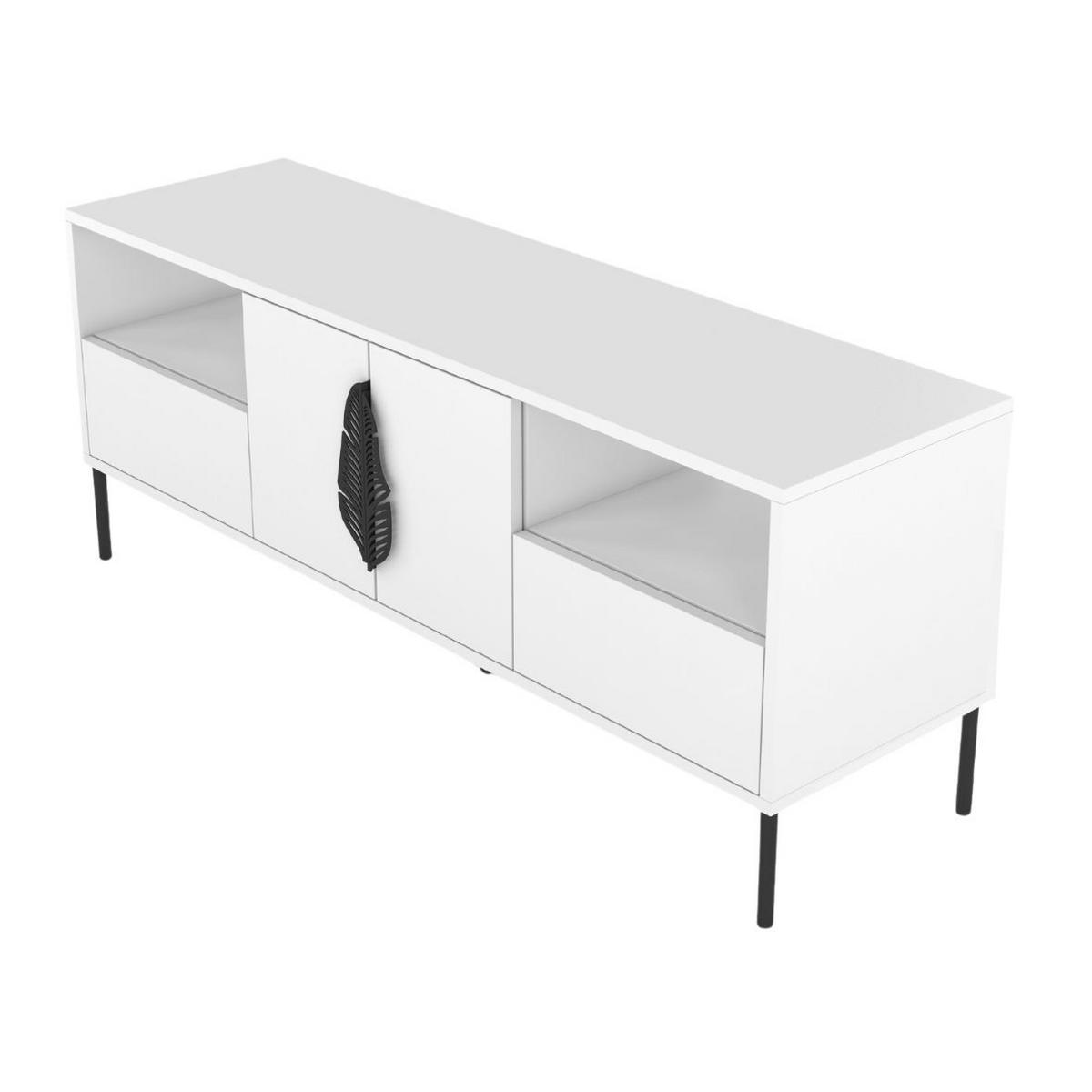 LOWBOARD Merlin, Weiß, Schwarze Details - Schwarz/Weiß, Holzwerkstoff/Metall (138/60/40cm) - Skandica