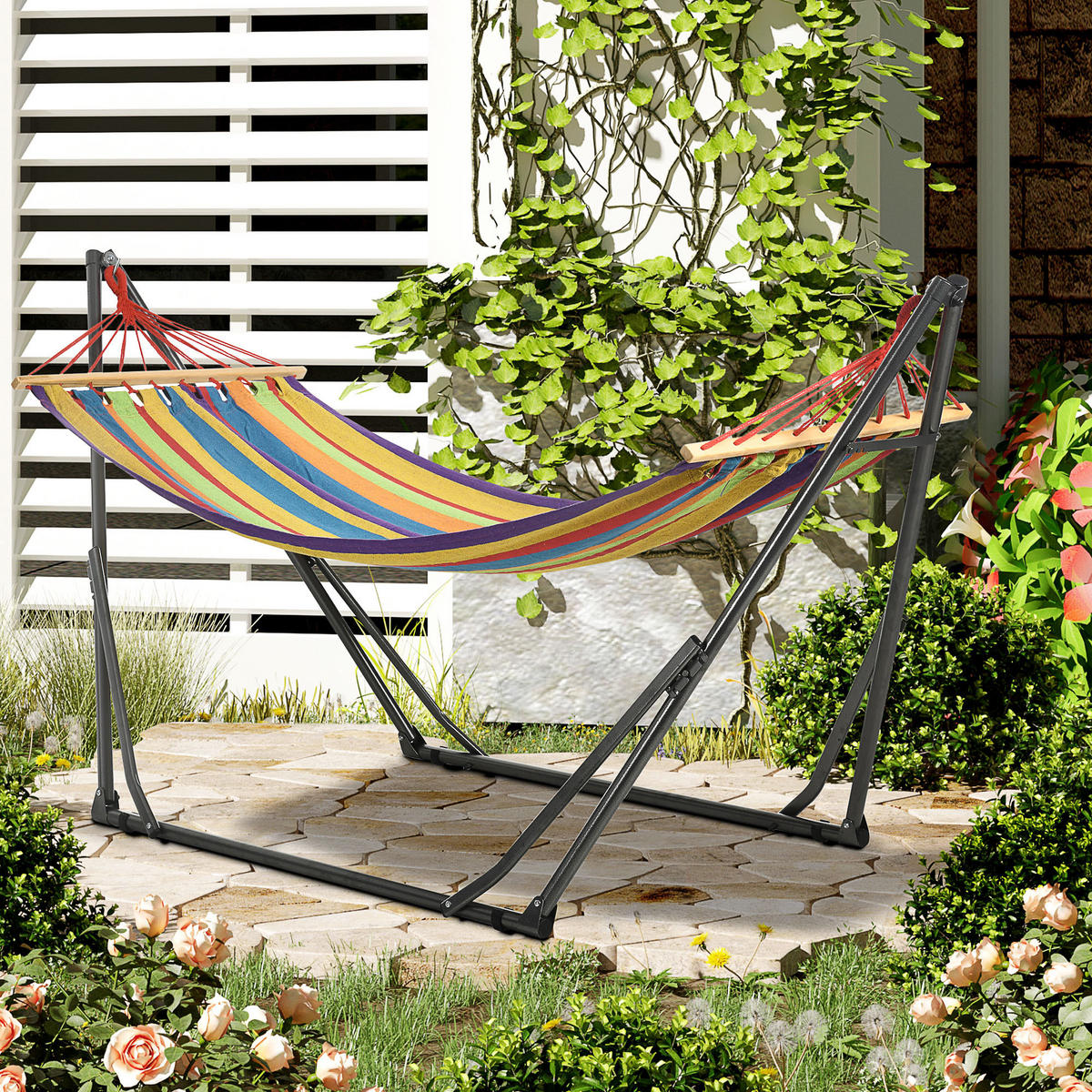 HÄNGEMATTE DE-13578 2-in-1 mit Wäscheständerfunktion Mehrfarbig - Multicolor, Metall (100/94/270cm) - ComfortXL