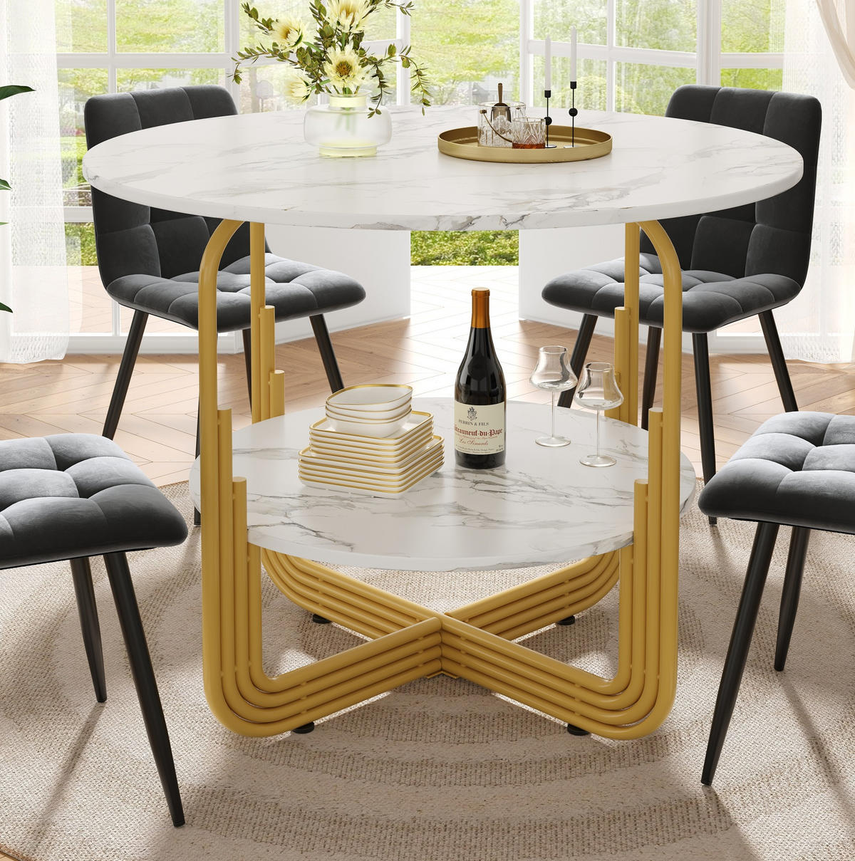 ESSTISCH 80/76/80 cm Gold aus MDF mit Stauraum - Goldfarben, Holzwerkstoff (80/80/76cm) - OKMYHOME