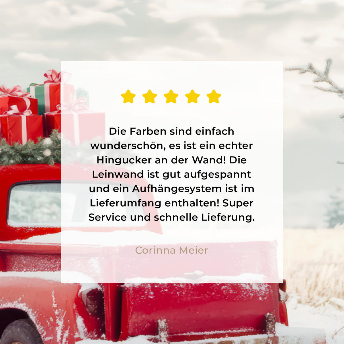 LEINWANDBILD Auto - Rot - Geschenke - Winter - Schnee - Weihnachten 30x20 cm - Rot, Textil (30/20cm) - MuchoWow