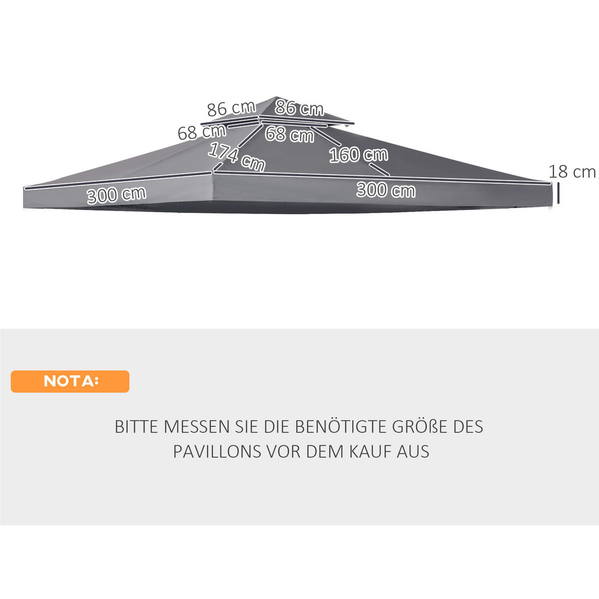 PAVILLONDACH, Polyester, Dunkelgrau - Dunkelgrau, Kunststoff (300/18/300cm) - Outsunny