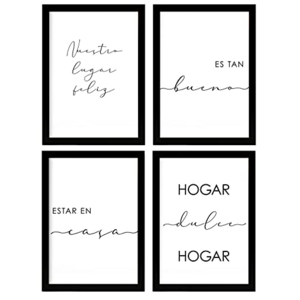 POSTER Set mit 4 Zuhause TypografieStil A3 Schwarzer Rahmen - Schwarz, Papier (29.7/3cm) - Nacnic