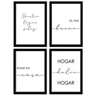 POSTER Set mit 4 Zuhause TypografieStil A3 Schwarzer Rahmen - Schwarz, Papier (29.7/3cm) - Nacnic